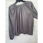 T Tahari Women Size S Steel Grey V-Neck Tie Blouse Relaxed Fit Satin Peasant Top Photo 4