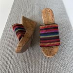 Montego Bay Club Vintage Y2K  Black Multicolor Stripe Platform Cork Wedges Sz 7.5 Photo 1