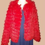 Red Faux Fur Jacket Shaggy Texture Flapper Small Short Coat Cover Size undefined Photo 0