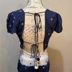 GOA Paris Blue & White Asymmetric Hem V Neck Midi Dress Floaty Fairycore Sz M Size M Photo 4