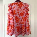 Umgee  Pink & Orange Double Ruffe Cap Sleeve Floral Open Neck Top Photo 4