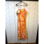 Farm Rio Women’s Large Linen Blend Orange Strapless Drop Waist Maxi Dress Floral Photo 4