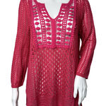 Chico's  Crochet Tunic Sweater Womens M Pink Sheer Knit Boho Beach Cover Layer‎ Photo 0