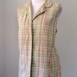 Erika Vintage ‘90s Peach & Green Plaid Collared Sleeveless Button Down Blouse Photo 2