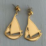 Sail Away W Me! Gold Tone & Ivory Enamel Vintage Sailboat Pierced Earrings Multiple Photo 3