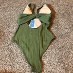 Cupshe  Olive Green One Piece Swimsuit Ribbed Halter‎ Cutout Back Size L Photo 1