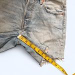 Classic Y2K Levi 501 Button Fly Ripped Distressed High Rise Mom Denim Jean Shorts Raw Frayed Hem Measurement in pics Blue Size 26 Photo 9