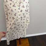 Lands' End Button-Up Shirt Tunic Collared Roll Tab Sleeves Floral Stretchy Cream Photo 6