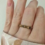 Copper Floral Inset Band Ring “Pieta” Tarnished Brass Gold Circles Boho Jewelry Brown Photo 2