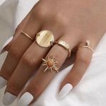 Boutique 5pc Round Disc Gold Boho Midi Ring Set  Photo 0