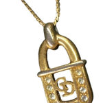 Christian Dior Dior CD Logo Lock Rhinestone Necklace Gold Tone Photo 0