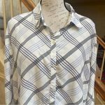 Loft Plaid Button-Down Shirt White Blue Classic Casual Business office - Size XL Photo 3