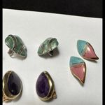 Lot Of 4 Clip On Screw On Earrings 1 Ceramic 2 Enamel 1 Rhinestone Photo 1