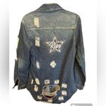 Women’s Jean Jacket distressed denim rhinestone Rise design on back Size M NWOT Blue Size M Photo 1