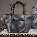 Pierre Balmain Black Small Textured Pebbled Leather Bow Tote Bag Photo 0