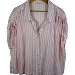 MELLODAY  Stripe Button Front Shirt Size 3X Pink Tie Sleeve Coastal Chic Preppy Photo 0