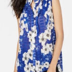 Elie Tahari  Trixie Ruffle Blue and White Floral Textured Sleeveless Blouse Photo 0