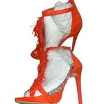 Just Fab Orange High Heel Peep Toe Fringe. Approximately 5 in. 7.5 Photo 0