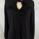 a.n.a Black long sleeve pussybow clip dot button down top size medium Photo 0