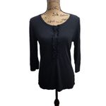 Merona  Shirt Womens Size L Black‎ Ruffle Front Ribbed Knit Casual Distressed Photo 1