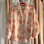 ZARA Size S Sheer Floral Button Down Blouse Photo 0