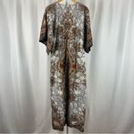 Boho Flare Sleeve Large Print Thailand Maxi Dress Cover Up Vacation Island Brown Photo 1