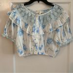 Love Shack Fancy  XS Light Blue & White Floral Crop Blouse Photo 4