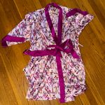 Victoria's Secret  Vintage Floral Satin Kimono Robe XS/S Purple Short Y2K belted Photo 0
