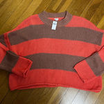 Aerie  coral pink and tan striped knit cropped sweater Photo 0