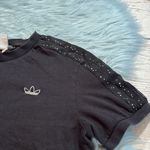Adidas  Embellished Stripe Sleeve Black Short Sleeve Top sz M Photo 3