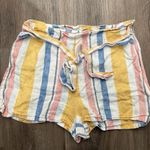 C&C California  Shorts Womens 12 Colorful Stripe Linen Paperbag Waist Belted Boho Photo 1