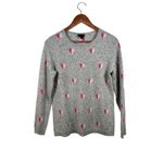 Talbots Medium Gray 100% Cashmere Pink Heart Print Crewneck Sweater Speckled Photo 1