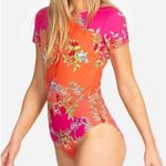 Johnny Was NWT Wave Surf One Piece Neoprene Orange Pink Floral Swim Suit $298 Photo 2