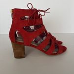 Marc Fisher Gladiator Heels Paradox Red Women 8 W Suede Lace Up Gold Zip Party Photo 3