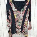 Boutique Blouse Women Sz M High Low Long Sleeve Deep B Floral Paisley Multicolor Photo 0
