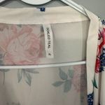 Tickled Teal  Long Length Open Front Top w/ Pockets Women's Size XL White Flora Photo 4