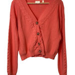 Cyrus  Salmon Pink Ribbed Cable Knit Button Front V-Neck Cardigan Sweater Photo 0