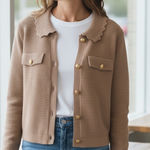 Tahari  Scallop Collar Cardigan With Gold Buttons Photo 0