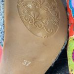 L’Artiste Leather Floral Print Patchwork Boho Platform Heel Sandal Shoes 37 6.5 Black Photo 5