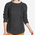 LL Bean Gray Fisherman Cable Tunic Cotton Pullover Crew Neck Sweater LARGE Photo 0