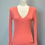 Old Navy Y2k Shirt Sz L Pink Coral Ribbed V Neck Fitted Long Sleeve 00s Photo 0
