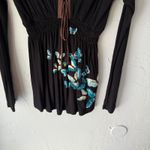 Live‎ With Love Top Sm Black Brown Butterfly Embroidered Long Sleeve Artsy Photo 4