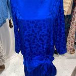 Vintage 80’s blue floral silk drop waist Pat Argenti giant bow tie pleated dress Size 8 Photo 2