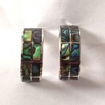 Sterling Silver Vintage Abalone Inlay Demi Hoop Earrings Photo 8