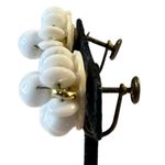 Magnificent Beaded Flower Screw On Back Earrings Signed Western Germany White Photo 3