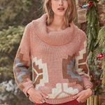 Sundance Oversized Knit Sweater Cowl Neck Sequins Dusty Rose Pink Aztec Print XS Photo 0