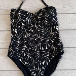 Nip Tuck Swim One Piece Swim Suit Metallic Textured Leaf Black and White US 12 Photo 0