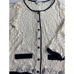 Issi  Cream Lace Cardigan Black Trim Button‎ Down Long Sleeve Elegant Photo 14