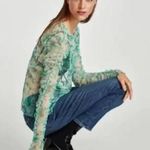 ZARA  Sheer Floral Blouse - Green and Cream Photo 2
