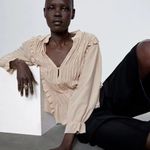 ZARA  NWT ruffe pleated button elegant top Photo 2